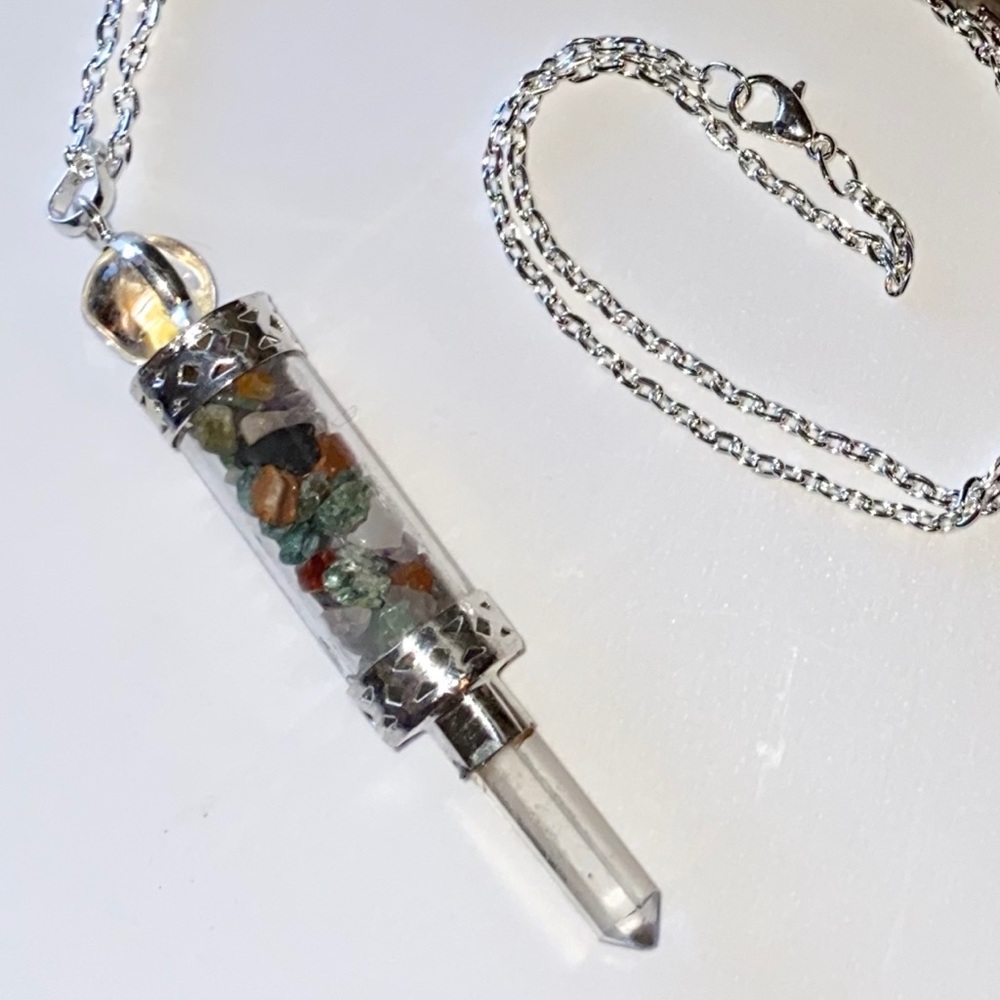 Multi-Stone Encased Pendant with Crystal Necklace